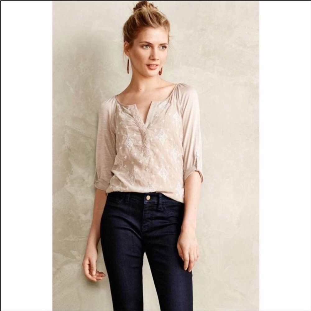 Anthropologie Tiny Embroidered Top